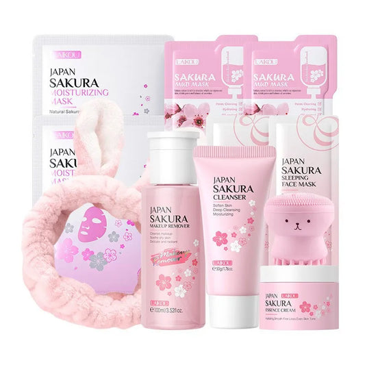 Pack soin visage Japan Sakura – Nettoyant, Masque, Crème & Démaquillant | Routine beauté hydratante & éclat du teint